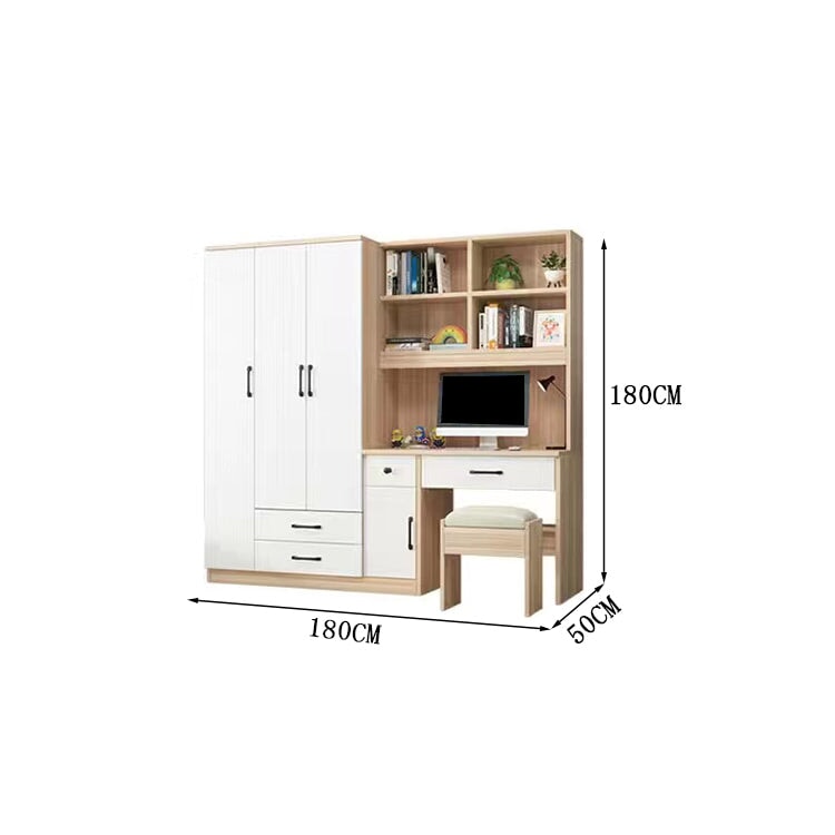 クローゼット　ワードローブ　壁面収納　デスク　収納棚　多段式　配線穴キャップ　エコ板材　上置き収納　物干し竿　大容量　多目的　機能的　ホワイト　グレー　カスタマイズ可能　YG-K010