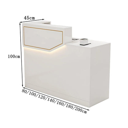 エコ板材　扉付き収納　引き出し　錠付き　上部天板　配線孔　LEDライト　広め　ゆとり　受付カウンター　カウンター　レジ台　すっきり　シンプル　機能的　ホワイト　カスタマイズ可能　JDT-K055