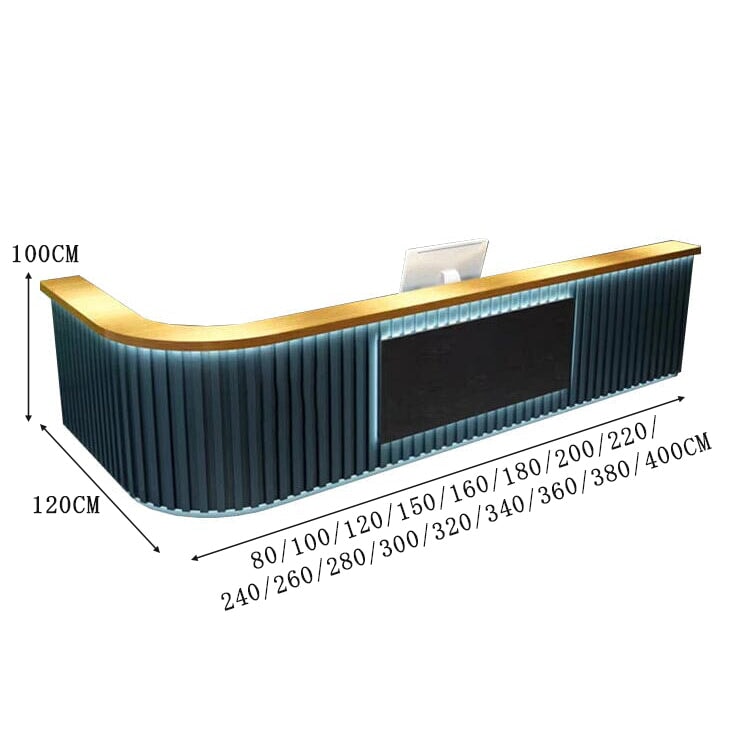 受付カウンター　バーカウンター　受付台　カウンターテーブル　L型　ＬＥＤライト付き　大容量収納　鍵付き引き出し　おしゃれ　ブルー　カスタマイズ可能　JDT-C029  chickagu