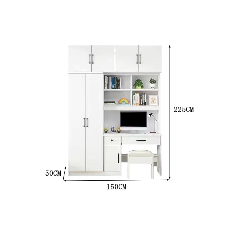 クローゼット　ワードローブ　壁面収納　デスク　収納棚　多段式　配線穴キャップ　エコ板材　上置き収納　物干し竿　大容量　多目的　機能的　ホワイト　グレー　カスタマイズ可能　YG-K010