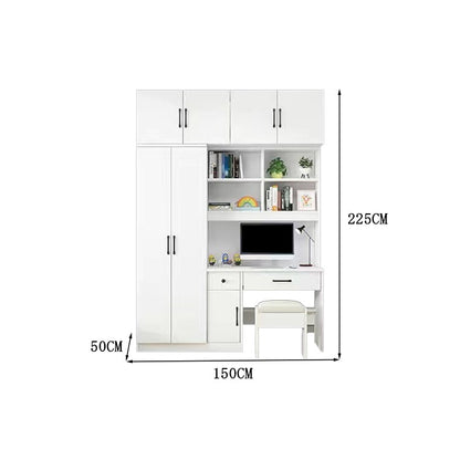 クローゼット　ワードローブ　壁面収納　デスク　収納棚　多段式　配線穴キャップ　エコ板材　上置き収納　物干し竿　大容量　多目的　機能的　ホワイト　グレー　カスタマイズ可能　YG-K010