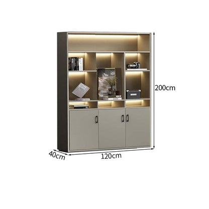 大容量　分類収納　オープン収納　扉付き収納　エコ板材　木目調　多段式　収納棚　キャビネット　収納キャビネット　オフィス用　上質　実用　グレー　カスタマイズ可能　CWG-K-123