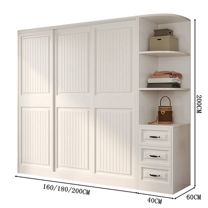 クローゼット　壁面収納　服　収納　ワードローブ　エコ板材　安全無臭　大容量　多エリア　分類収納　引き違い戸　ハンガーバー　引き出し　ミニマル　実用的　使い勝手　YG-C014