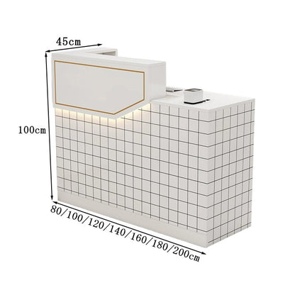 エコ板材　扉付き収納　引き出し　錠付き　上部天板　配線孔　LEDライト　広め　ゆとり　受付カウンター　カウンター　レジ台　すっきり　シンプル　機能的　ホワイト　カスタマイズ可能　JDT-K055