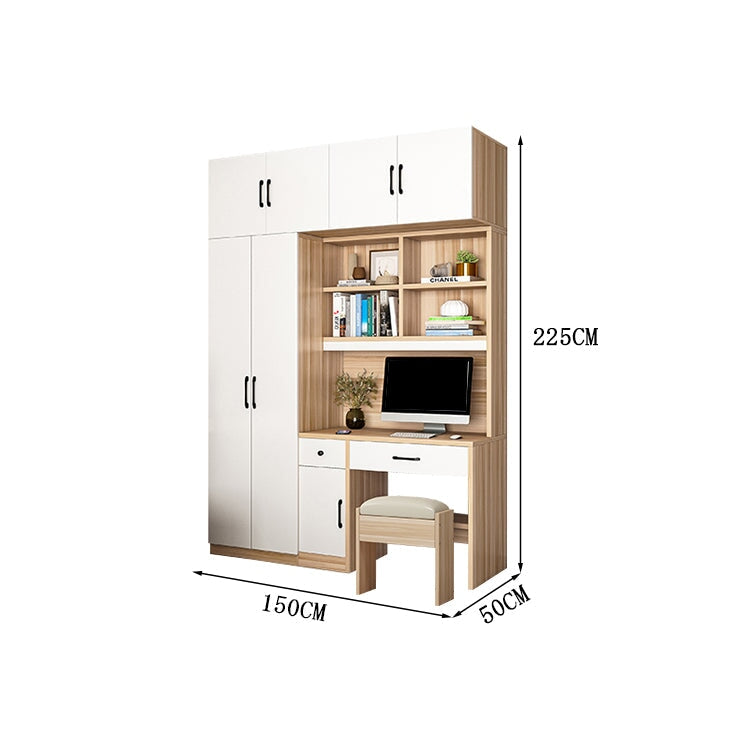 クローゼット　ワードローブ　壁面収納　デスク　収納棚　多段式　配線穴キャップ　エコ板材　上置き収納　物干し竿　大容量　多目的　機能的　ホワイト　グレー　カスタマイズ可能　YG-K010