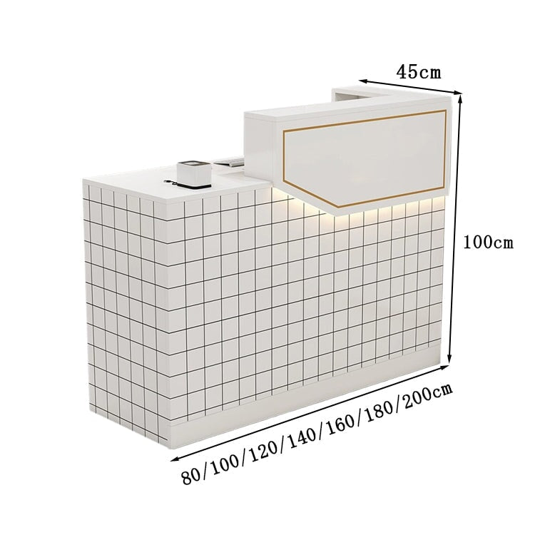 エコ板材　扉付き収納　引き出し　錠付き　上部天板　配線孔　LEDライト　広め　ゆとり　受付カウンター　カウンター　レジ台　すっきり　シンプル　機能的　ホワイト　カスタマイズ可能　JDT-K055