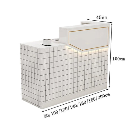 エコ板材　扉付き収納　引き出し　錠付き　上部天板　配線孔　LEDライト　広め　ゆとり　受付カウンター　カウンター　レジ台　すっきり　シンプル　機能的　ホワイト　カスタマイズ可能　JDT-K055