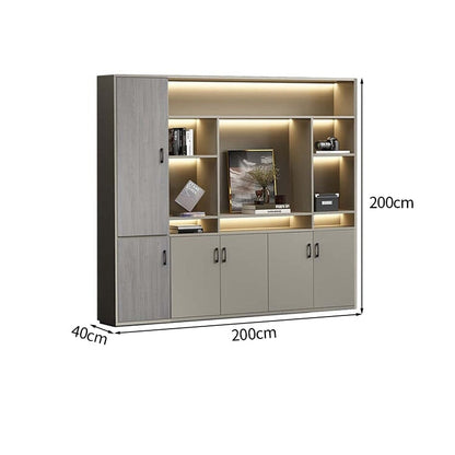 大容量　分類収納　オープン収納　扉付き収納　エコ板材　木目調　多段式　収納棚　キャビネット　収納キャビネット　オフィス用　上質　実用　グレー　カスタマイズ可能　CWG-K-123