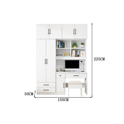 クローゼット　ワードローブ　壁面収納　デスク　収納棚　多段式　配線穴キャップ　エコ板材　上置き収納　物干し竿　大容量　多目的　機能的　ホワイト　グレー　カスタマイズ可能　YG-K010