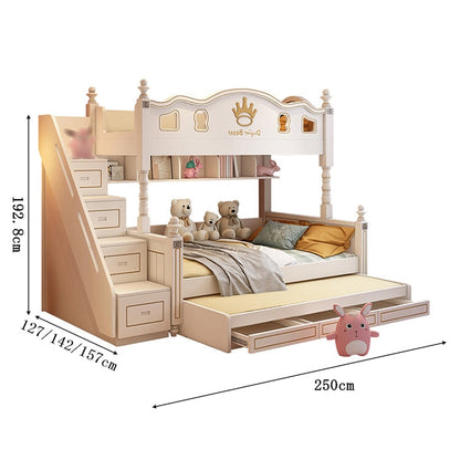 ベッド　２段ベッド　子供用　ラバーウッド　太い角柱　ベッドガード　三台目ベッド　収納付き階段　滑り台　はしご　マットレス　硬め　機能的　使い勝手　SCC-C032　chickagu