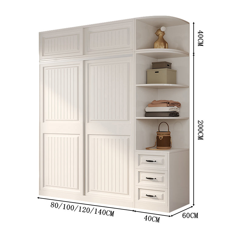 クローゼット　壁面収納　服　収納　ワードローブ　エコ板材　安全無臭　大容量　多エリア　分類収納　引き違い戸　ハンガーバー　引き出し　ミニマル　実用的　使い勝手　YG-C014