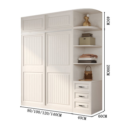 クローゼット　壁面収納　服　収納　ワードローブ　エコ板材　安全無臭　大容量　多エリア　分類収納　引き違い戸　ハンガーバー　引き出し　ミニマル　実用的　使い勝手　YG-C014