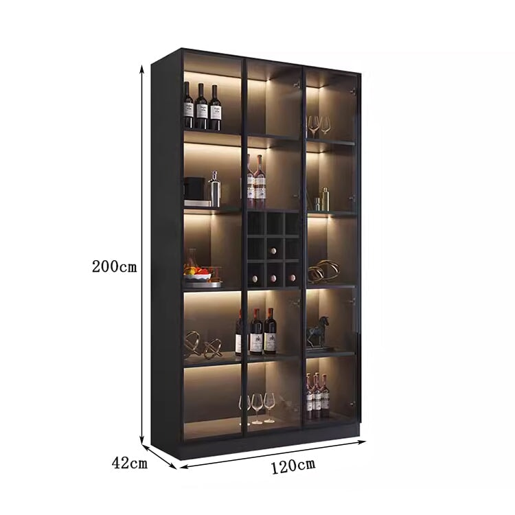 キッチン収納　リビング収納　木製棚　収納棚　ワインラック　ワイン棚　ワイン収納 　LEDライト　オシャレ　ブラック　在庫あり　SNG-015-14-kc