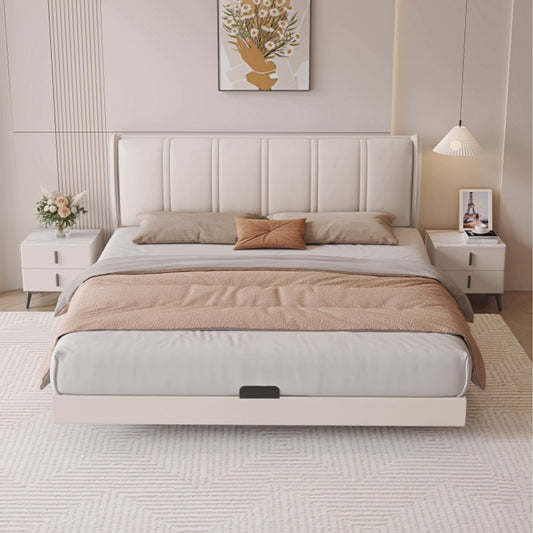 ベッド　キング　サイズ　二人用　隠れ脚　デザイン性　レザー　摩擦に強い　毛玉防止　ヘッドボード　金属脚フレーム　サイドテーブル　実用　柔らか　簡素　心地よい　BED-C021