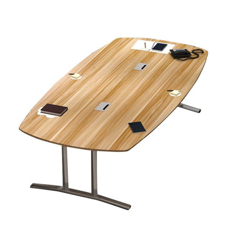 会議テーブル　ミーティングテーブル　長方形テーブル　ワーキングデスク　木目調　配線ボックス付き　角丸　T字型脚　ブラック　ホワイト　シンプル　 カスタマイズ可能　HYZ-C021