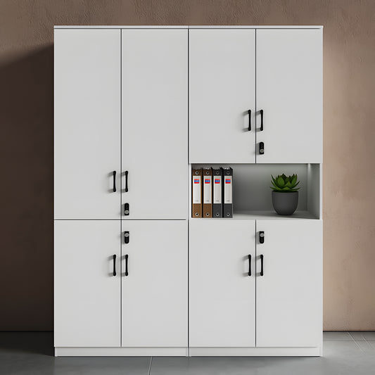 大容量 多段式 分類収納 可動棚板 三段階調節 ダイヤル錠 台輪 安定性 メラミン化粧板 収納キャビネット ロッカー キャビネット 実用 モダン ホワイト カスタマイズ可能 CWG-C046