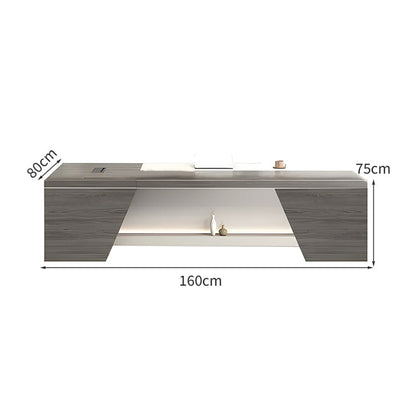 エグゼクティブデスク　オフィスデスク　役員机　ダイヤル錠　キャスター付き　排気口付き　L字型　配線ボックス付き　ブラウン　カスタマイズ可能　LBZ-K-040 