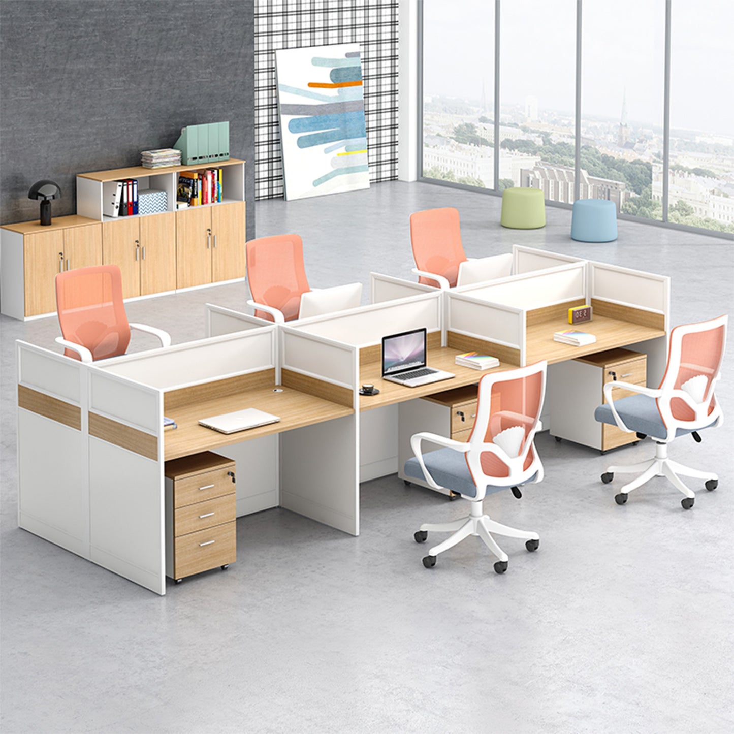 収納付きデスク　作業机　事務机　パーティション　サイドキャビネット　配線穴　エコ板材　オフィスデスク　ホワイト　ナチュラル　木目調　SL-BGZ-038