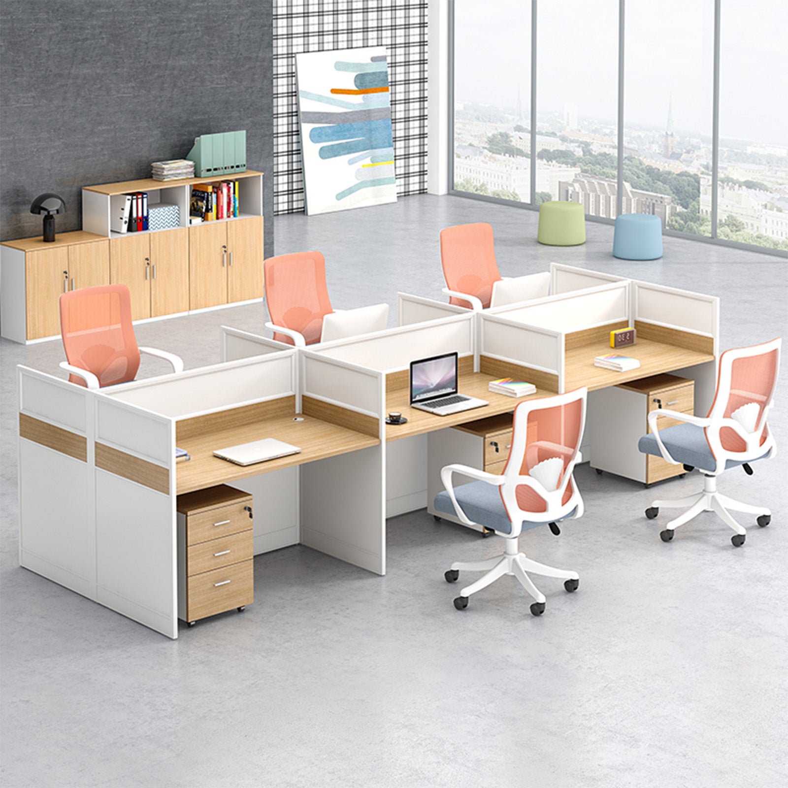 収納付きデスク　作業机　事務机　パーティション　サイドキャビネット　配線穴　エコ板材　オフィスデスク　ホワイト　ナチュラル　木目調　SL-BGZ-038