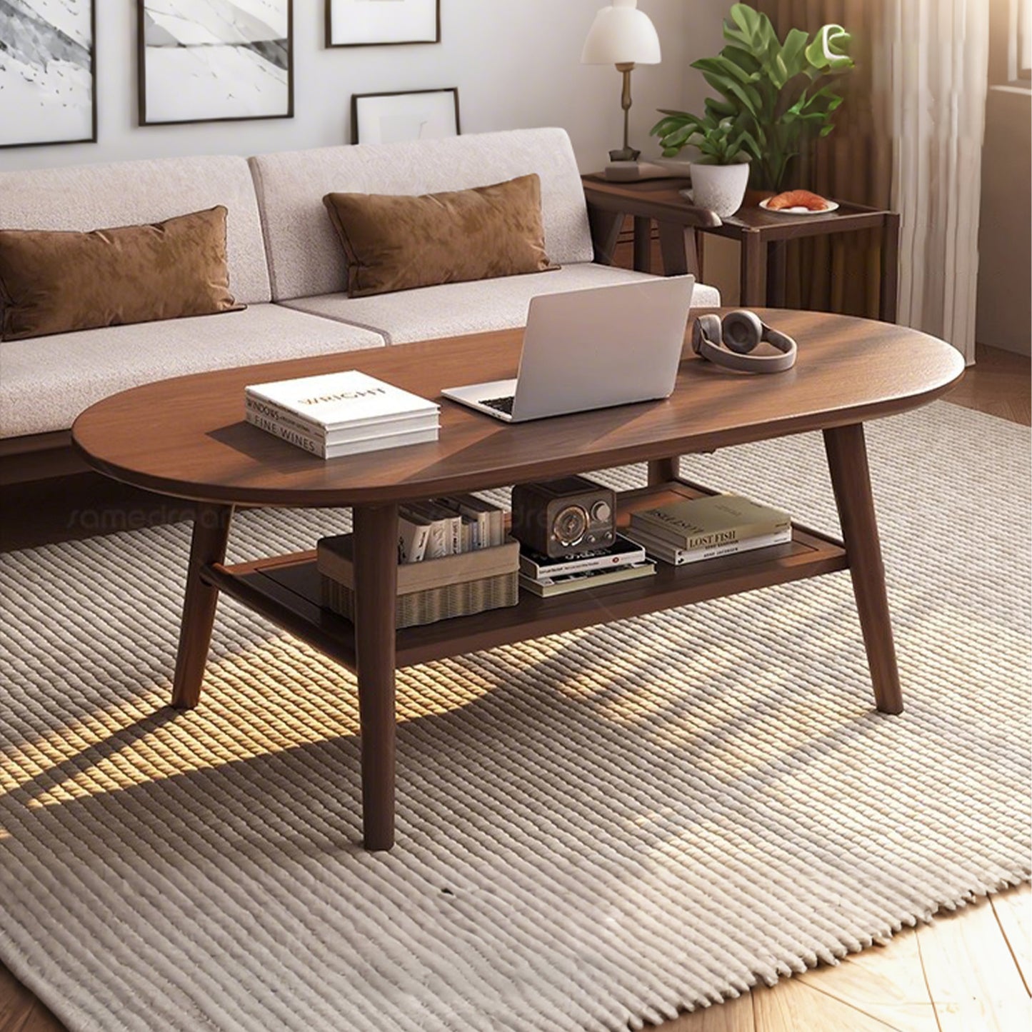 テーブル　センターテーブル　木製ローテーブル　天然木　丸み　厚み　耐久性　安定性　落ち着き　自然　ウォールナット　ナチュラル　SNZ-C079