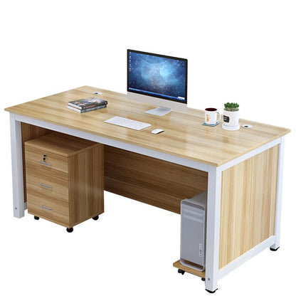 オフィスデスク　事務デスク　オフィス用　木目調　PCカート付き　引出し付き　錠付き　配線孔付き　ホワイト　カスタマイズ可能