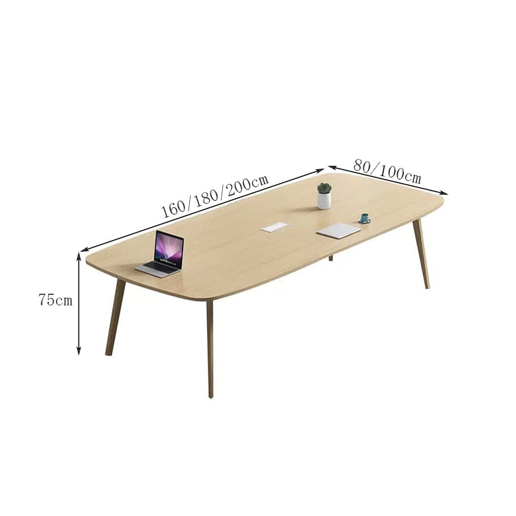 会議テーブル　オフィスデスク　長方形テーブル　商談テーブル　木目調　R仕上げ　配線ボックス付き　シンプルモダン　ナチュラル　カスタマイズ可能　CHICKAGU