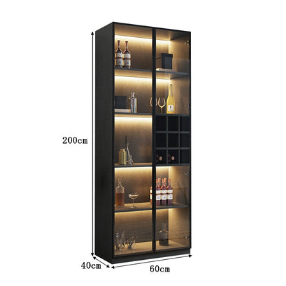 キッチン収納　リビング収納　木製棚　収納棚　ワインラック　ワイン棚　ワイン収納 　LEDライト　オシャレ　ブラック　SNG-015