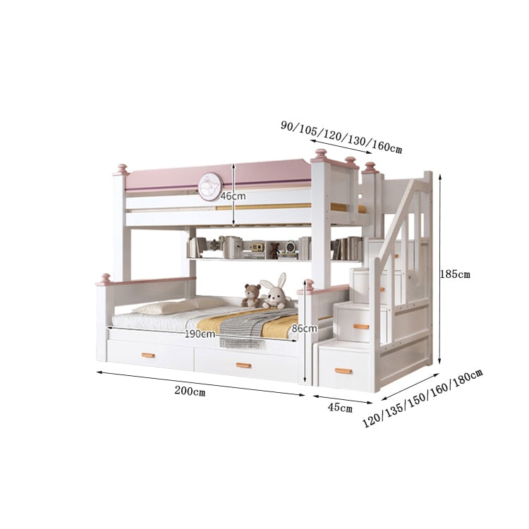 ベッド　二段　二段ベッド　子供用　すのこ　丈夫　高耐荷重　安定性　階段　収納　引き出し　分類収納　簡素　機能的 　CHICKAGU
