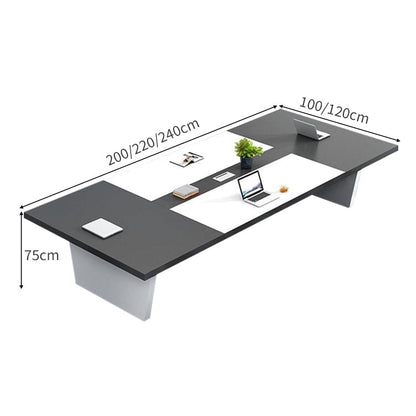 天然木　耐久性　厚い天板　エッジ加工　バイカラー　配線ボックス　台形　安定性　テーブル　会議テーブル　ミーティング　会議室　洗練　シンプル　在庫あり　HYZ-M-008-Kc　CHICKAGU