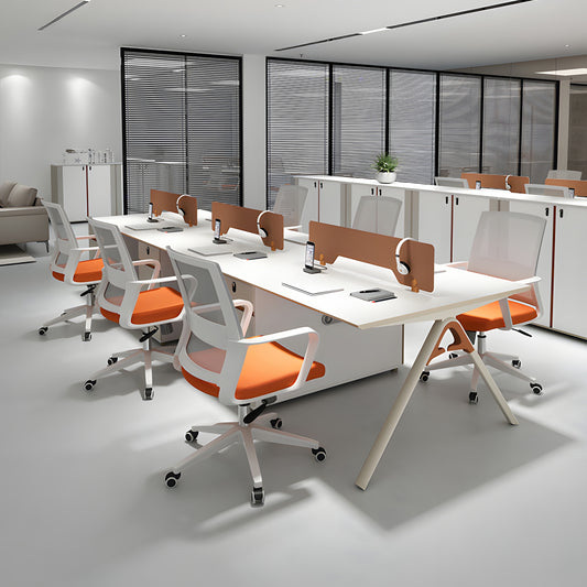 収納付きデスク　事務机　高級オフィスデスク　パーティション　サイドキャビネット　エコ板材　配線穴　オフィスデスク　ホワイト　オレンジ　SL-BGZ-047