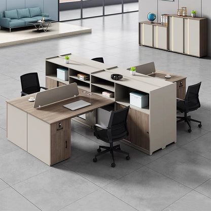 大容量収納　収納付きデスク　事務机　高級オフィスデスク　パーティション　サイドキャビネット　エコ板材　配線穴　オフィスデスク　エレガント　カスタマイズ可能　SL-BGZ-019