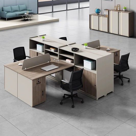 大容量収納　収納付きデスク　事務机　高級オフィスデスク　パーティション　サイドキャビネット　エコ板材　配線穴　オフィスデスク　エレガント　カスタマイズ可能　SL-BGZ-019