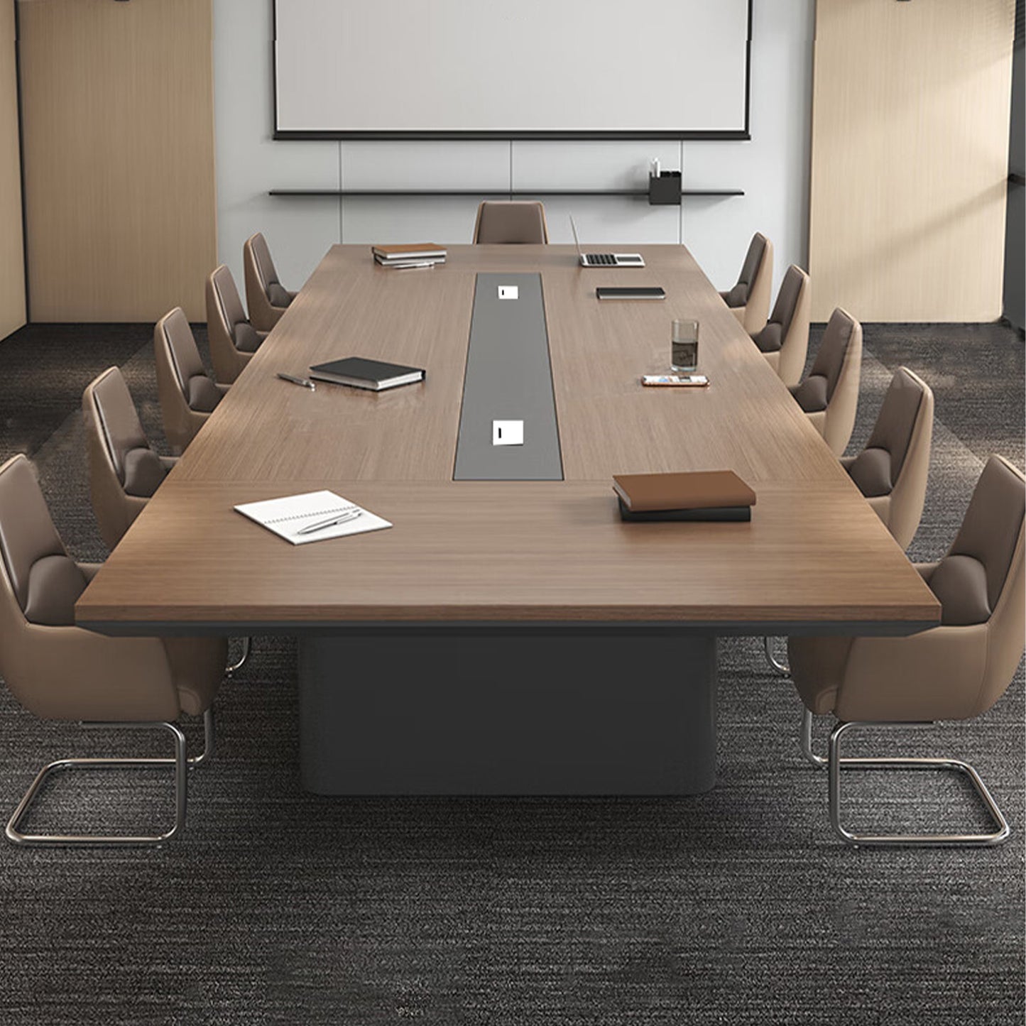 事務机　木目調　オフィスデスク　ミーティングテーブル　大型会議テーブル　厚さ　広さ　配線ボックス　高級感　ゆったり　SL-HYZ-036