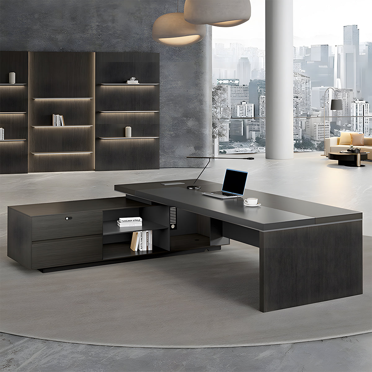 社長デスク　ボスデスク　幕板付き　スチール脚　ダイヤル錠　収納スペース　PC収納　エレガント　洗練　シンプル　LBZ-605