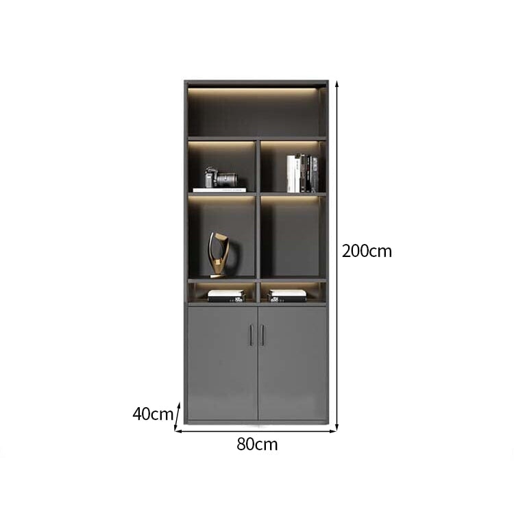 大容量　分類収納　オープン収納　扉付き収納　エコ板材　木目調　多段式　収納棚　キャビネット　収納キャビネット　オフィス用　上質　実用　グレー　カスタマイズ可能　CWG-K-123