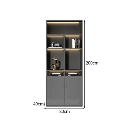 大容量　分類収納　オープン収納　扉付き収納　エコ板材　木目調　多段式　収納棚　キャビネット　収納キャビネット　オフィス用　上質　実用　グレー　カスタマイズ可能　CWG-K-123