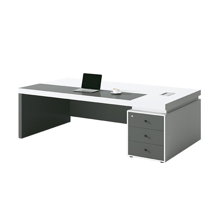 エグゼクティブ　デスク　役員デスク　役員家具　引出し付き　PC収納　シリンダー錠付き　幕板付き　配線ボックス付き　シンプル　グレー　LBZ-086