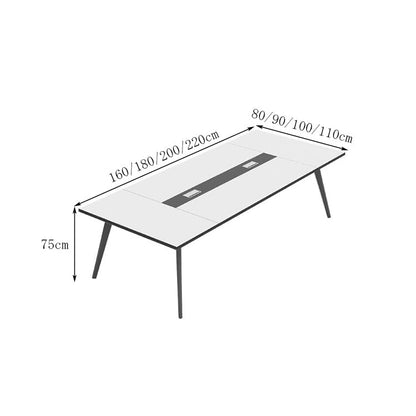 事務机　会議テーブル　商談テーブル　ミーティング用テーブル　会社用　事務所用　長方形タイプ　配線ボックス付き　スラント脚付き　シンプル　ホワイト