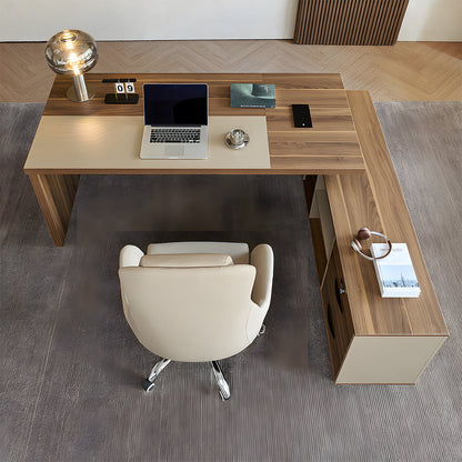 社長机　会長デスク　経営者デスク　引き出し付き　ダイヤル錠　収納スペース　PC収納　幕板付き　ナチュラル　会社用　LBZ-2142N