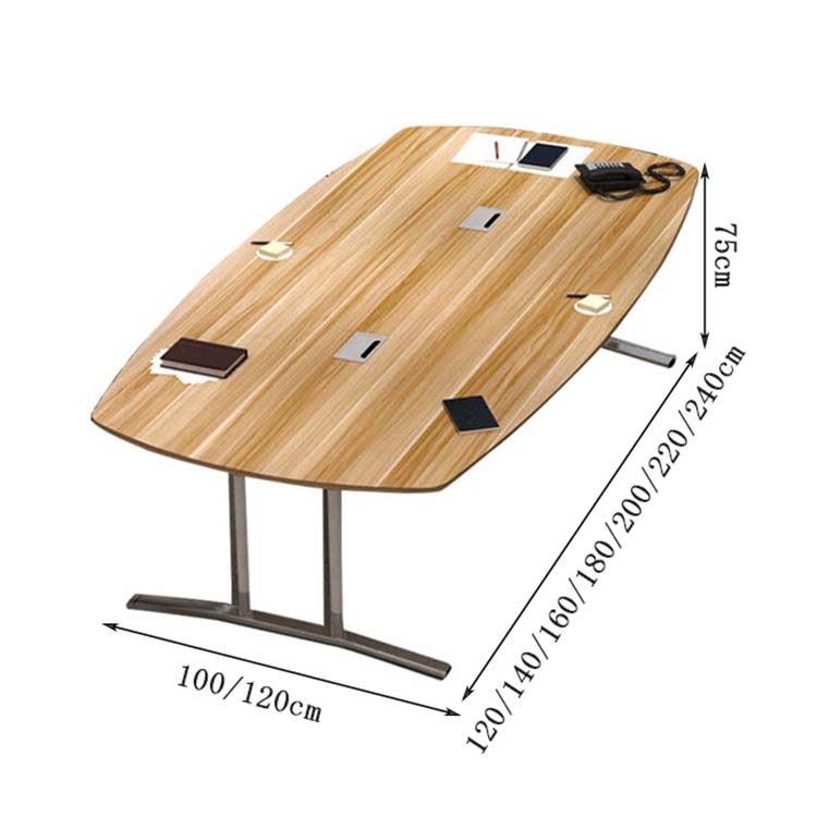 会議テーブル　ミーティングテーブル　長方形テーブル　ワーキングデスク　木目調　配線ボックス付き　角丸　T字型脚　ブラック　ホワイト　シンプル　 カスタマイズ可能　HYZ-C021
