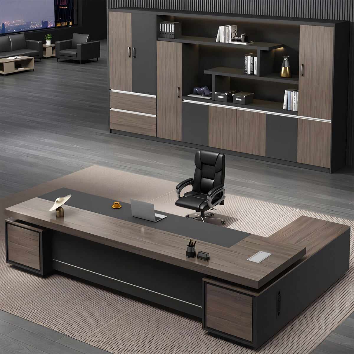 ホットメルトエッジ　エグゼクティブデスク　社長机　法人　社長室　応接室　役員用デスク　役員机　オフィスデスク　ウォールナット　カスタマイズ可能　 LBZ-T008　