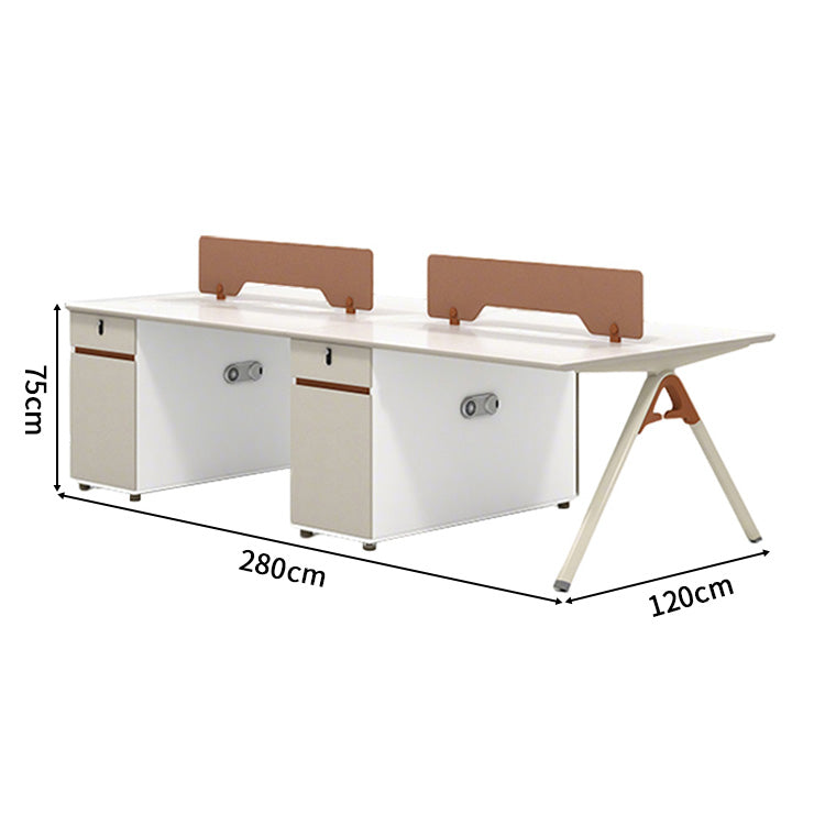 収納付きデスク　事務机　高級オフィスデスク　パーティション　サイドキャビネット　エコ板材　配線穴　オフィスデスク　ホワイト　オレンジ　SL-BGZ-047