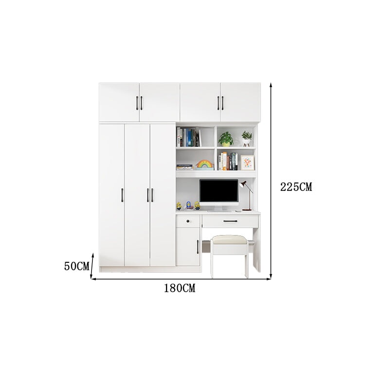 クローゼット　ワードローブ　壁面収納　デスク　収納棚　多段式　配線穴キャップ　エコ板材　上置き収納　物干し竿　大容量　多目的　機能的　ホワイト　グレー　カスタマイズ可能　YG-K010