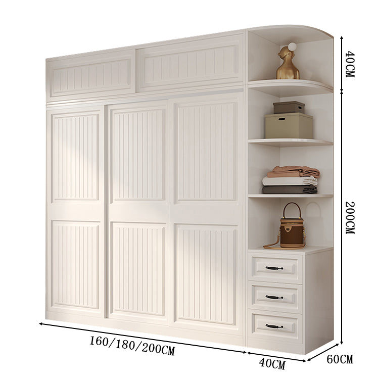 クローゼット　壁面収納　服　収納　ワードローブ　エコ板材　安全無臭　大容量　多エリア　分類収納　引き違い戸　ハンガーバー　引き出し　ミニマル　実用的　使い勝手　YG-C014