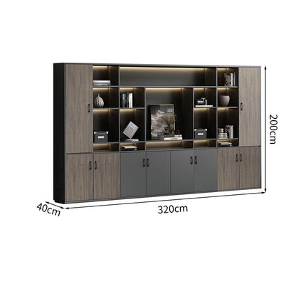 大容量　分類収納　オープン収納　扉付き収納　エコ板材　木目調　多段式　収納棚　キャビネット　収納キャビネット　オフィス用　上質　実用　グレー　カスタマイズ可能　CWG-K-123