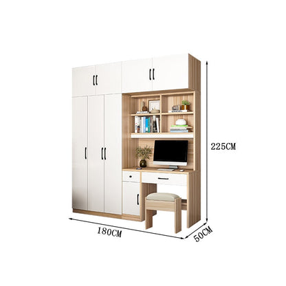 クローゼット　ワードローブ　壁面収納　デスク　収納棚　多段式　配線穴キャップ　エコ板材　上置き収納　物干し竿　大容量　多目的　機能的　ホワイト　グレー　カスタマイズ可能　YG-K010