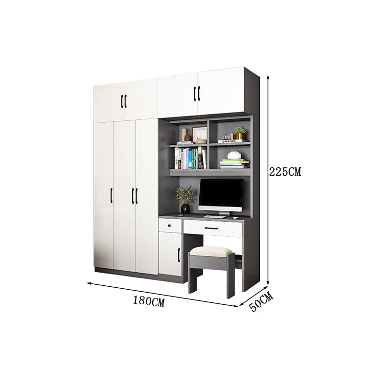 クローゼット　ワードローブ　壁面収納　デスク　収納棚　多段式　配線穴キャップ　エコ板材　上置き収納　物干し竿　大容量　多目的　機能的　ホワイト　グレー　カスタマイズ可能　YG-K010