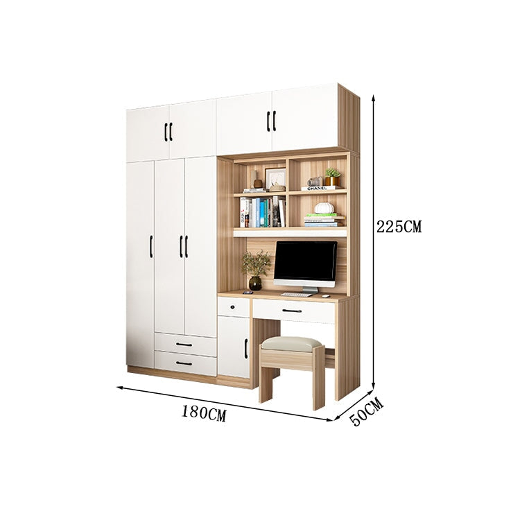 クローゼット　ワードローブ　壁面収納　デスク　収納棚　多段式　配線穴キャップ　エコ板材　上置き収納　物干し竿　大容量　多目的　機能的　ホワイト　グレー　カスタマイズ可能　YG-K010