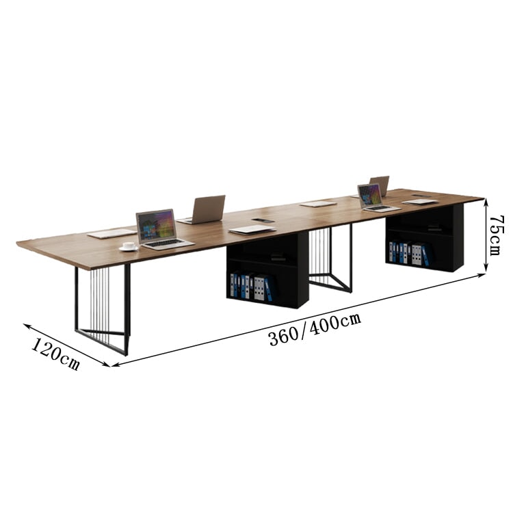 会議テーブル　長机　大型オフィステーブル　ミーティング　会議室　配線ボックス　スチールフレーム　厚い天板　斜めカット　収納棚　エコ板材　洗練　落ち着き　機能的　カスタマイズ可能　HYZ-C076  chickagu