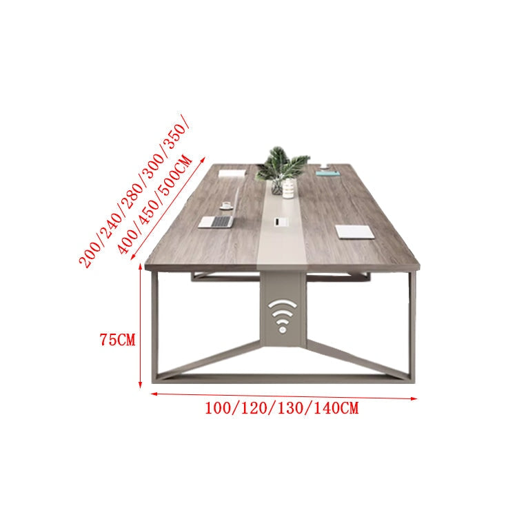 会議テーブル　天板固定テーブル　ワーキングデスク　ミーティング用テーブル　会社用　事務所用　配線ボックス付き　カスタマイズ可能　おしゃれ　オークグレー chickagu